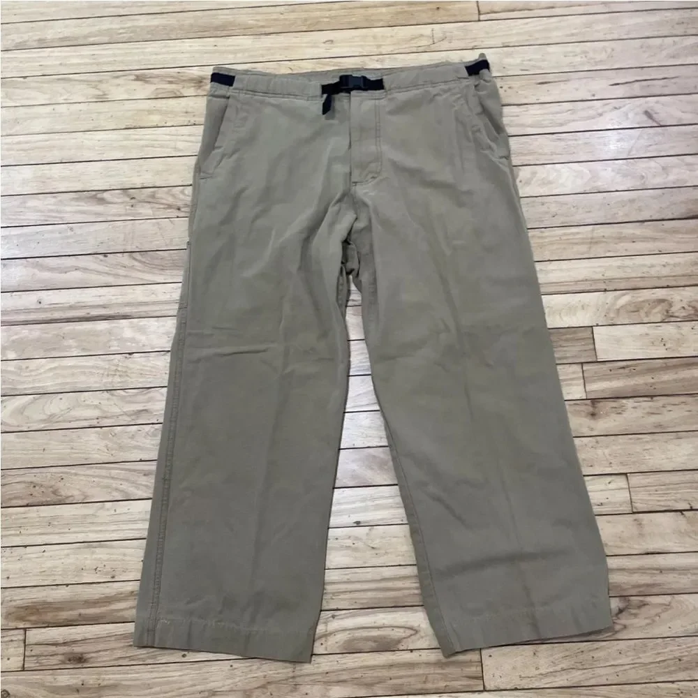 PRANA Brown Twill Carpenter Pants Mens XL Made USA Wide Belted Outdoor 38x28
